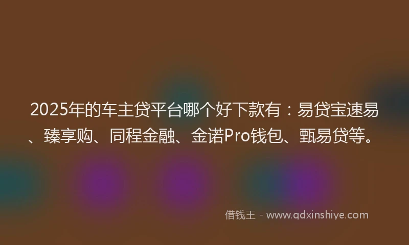 2025年的车主贷平台哪个好下款有：易贷宝速易、臻享购、同程金融、金诺Pro钱包、甄易贷等。
