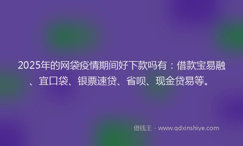 2025年的网袋疫情期间好下款吗有：借款宝易融、宜口袋、银票速贷、省呗、现金贷易等。