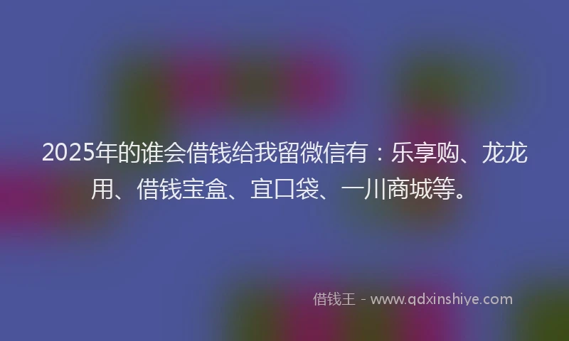 2025年的谁会借钱给我留微信有：乐享购、龙龙用、借钱宝盒、宜口袋、一川商城等。