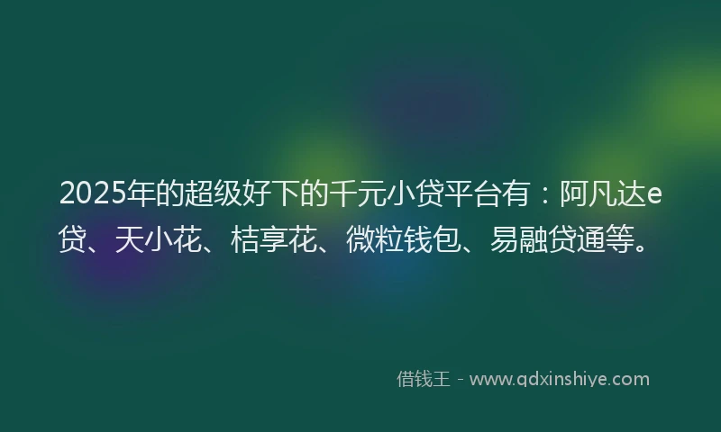 2025年的超级好下的千元小贷平台有：阿凡达e贷、天小花、桔享花、微粒钱包、易融贷通等。