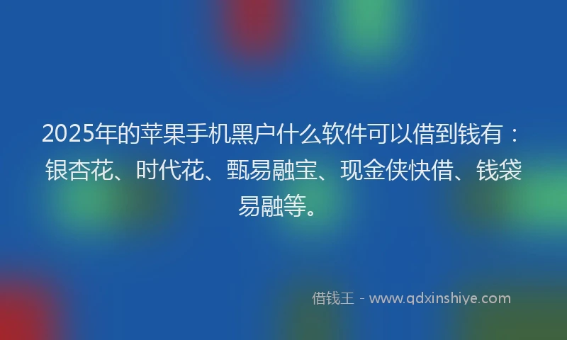 2025年的苹果手机黑户什么软件可以借到钱有：银杏花、时代花、甄易融宝、现金侠快借、钱袋易融等。
