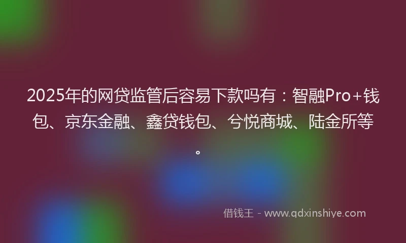 2025年的网贷监管后容易下款吗有：智融Pro+钱包、京东金融、鑫贷钱包、兮悦商城、陆金所等。