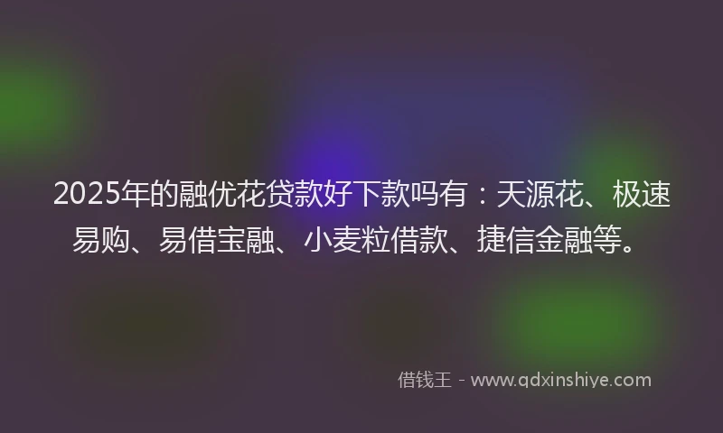 2025年的融优花贷款好下款吗有：天源花、极速易购、易借宝融、小麦粒借款、捷信金融等。