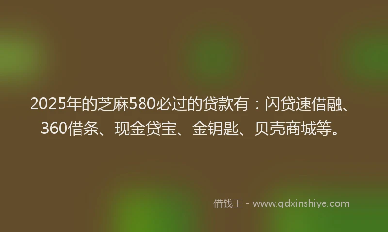 2025年的芝麻580必过的贷款有：闪贷速借融、360借条、现金贷宝、金钥匙、贝壳商城等。