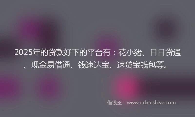 2025年的贷款好下的平台有：花小猪、日日贷通、现金易借通、钱速达宝、速贷宝钱包等。