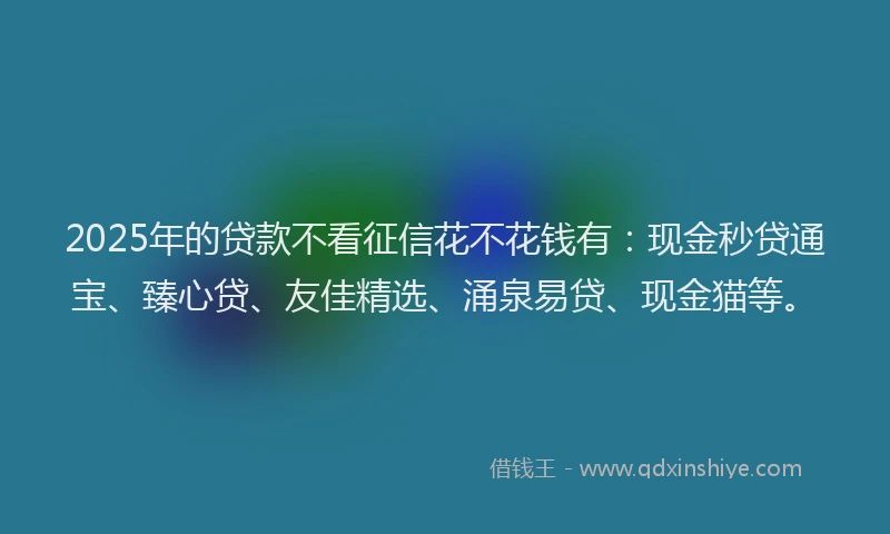 2025年的贷款不看征信花不花钱有：现金秒贷通宝、臻心贷、友佳精选、涌泉易贷、现金猫等。