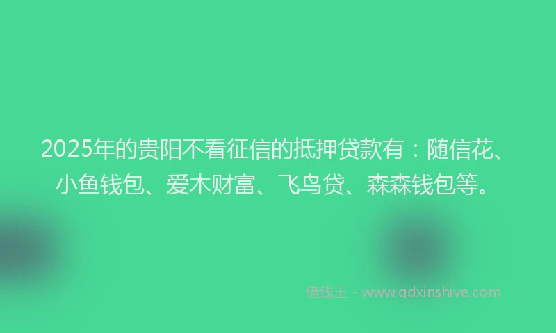 2025年的贵阳不看征信的抵押贷款有：随信花、小鱼钱包、爱木财富、飞鸟贷、森森钱包等。