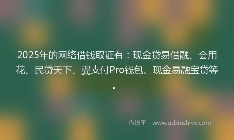 2025年的网络借钱取证有：现金贷易借融、会用花、民贷天下、翼支付Pro钱包、现金易融宝贷等。