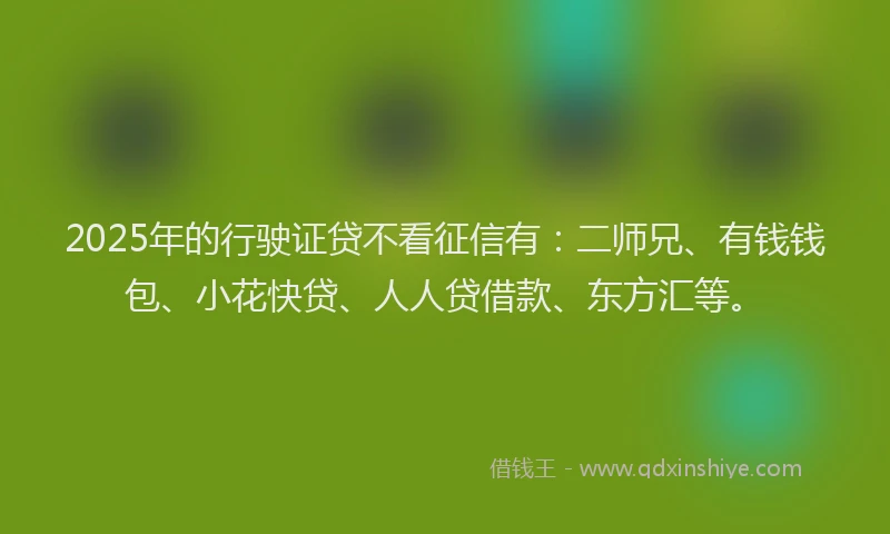 2025年的行驶证贷不看征信有:二师兄、有钱钱包、小花快贷、人人贷借款、东方汇等。