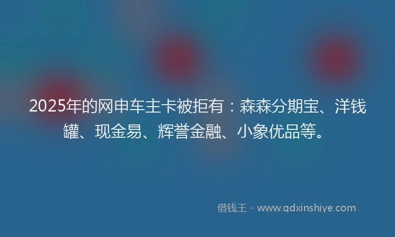 2025年的网申车主卡被拒有：森森分期宝、洋钱罐、现金易、辉誉金融、小象优品等。