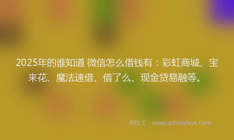 2025年的谁知道 微信怎么借钱有：彩虹商城、宝来花、魔法速借、借了么、现金贷易融等。