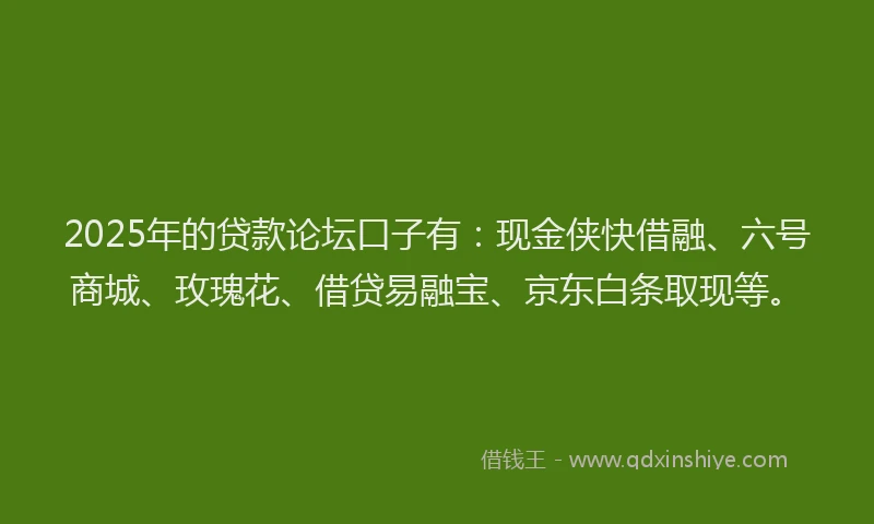 2025年的贷款论坛口子有：现金侠快借融、六号商城、玫瑰花、借贷易融宝、京东白条取现等。