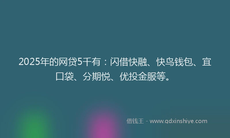 2025年的网贷5千有：闪借快融、快鸟钱包、宜口袋、分期悦、优投金服等。