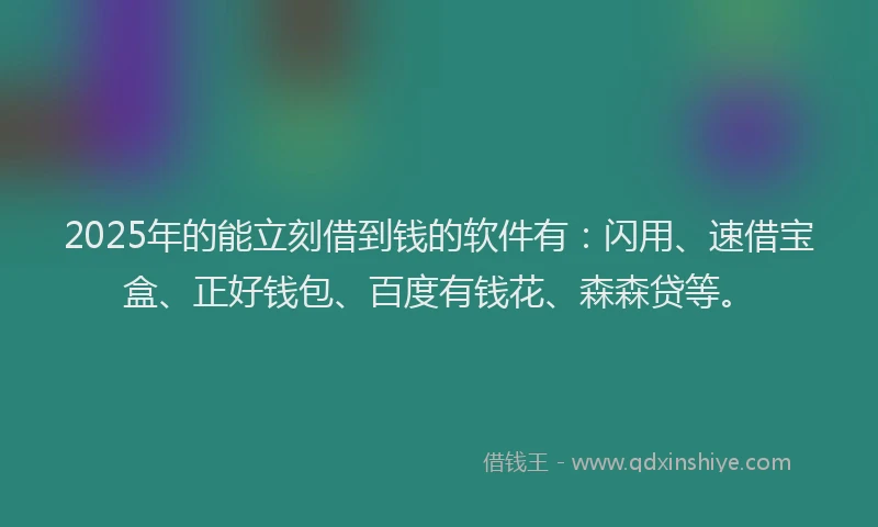 2025年的能立刻借到钱的软件有：闪用、速借宝盒、正好钱包、百度有钱花、森森贷等。