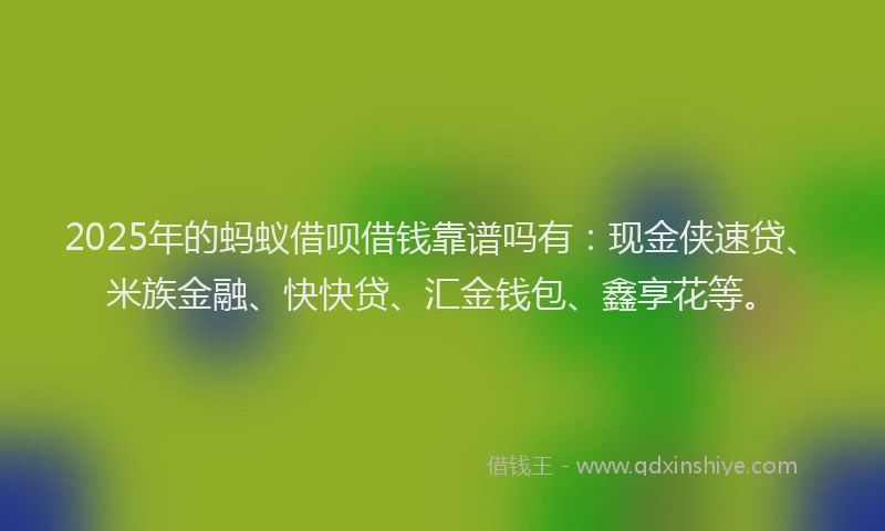2025年的蚂蚁借呗借钱靠谱吗有：现金侠速贷、米族金融、快快贷、汇金钱包、鑫享花等。