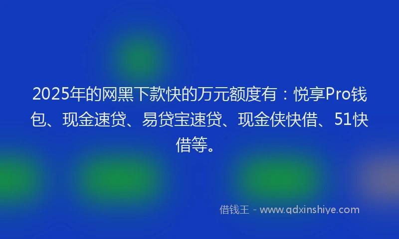 2025年的网黑下款快的万元额度有：悦享Pro钱包、现金速贷、易贷宝速贷、现金侠快借、51快借等。