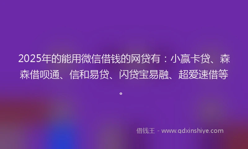 2025年的能用微信借钱的网贷有：小赢卡贷、森森借呗通、信和易贷、闪贷宝易融、超爱速借等。