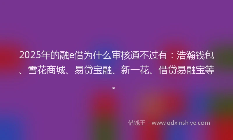 2025年的融e借为什么审核通不过有：浩瀚钱包、雪花商城、易贷宝融、新一花、借贷易融宝等。