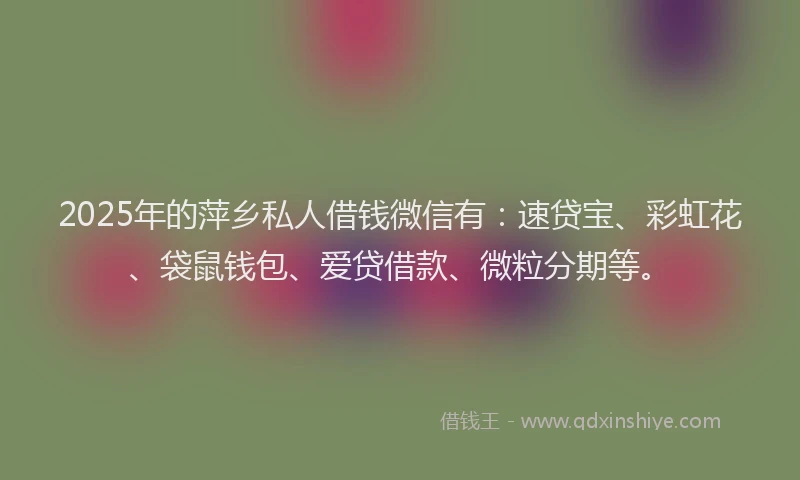 2025年的萍乡私人借钱微信有：速贷宝、彩虹花、袋鼠钱包、爱贷借款、微粒分期等。