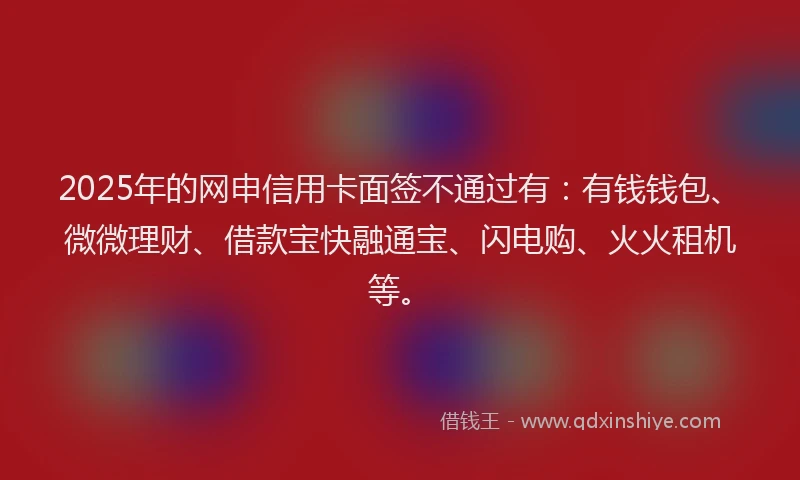 2025年的网申信用卡面签不通过有：有钱钱包、微微理财、借款宝快融通宝、闪电购、火火租机等。