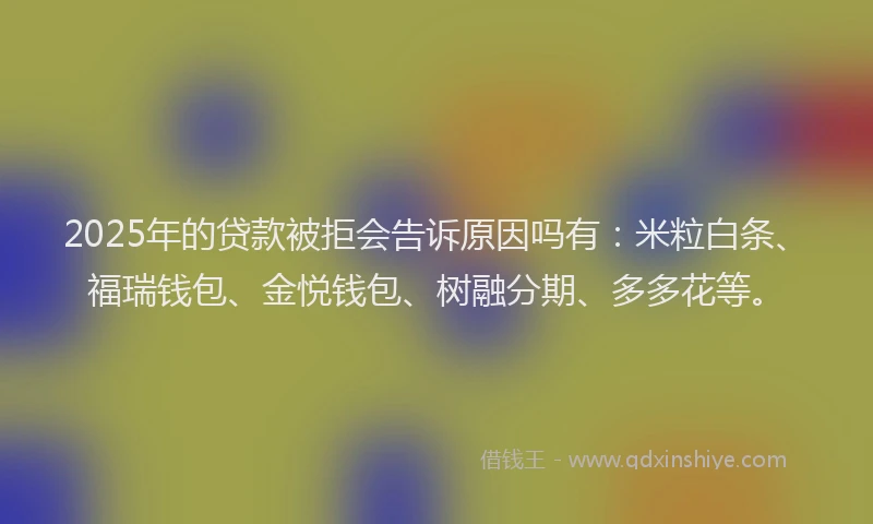 2025年的贷款被拒会告诉原因吗有：米粒白条、福瑞钱包、金悦钱包、树融分期、多多花等。