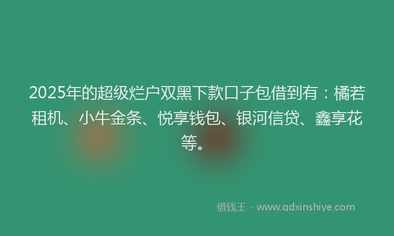 2025年的超级烂户双黑下款口子包借到有：橘若租机、小牛金条、悦享钱包、银河信贷、鑫享花等。