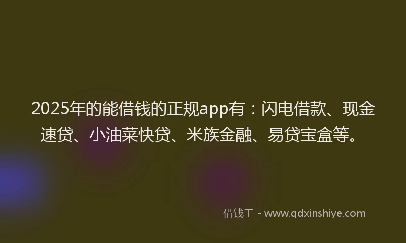 2025年的能借钱的正规app有：闪电借款、现金速贷、小油菜快贷、米族金融、易贷宝盒等。