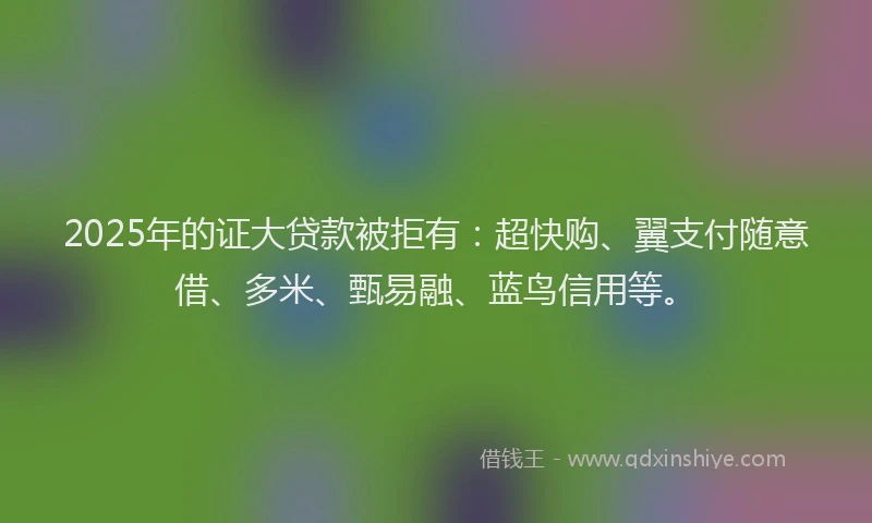 2025年的证大贷款被拒有：超快购、翼支付随意借、多米、甄易融、蓝鸟信用等。