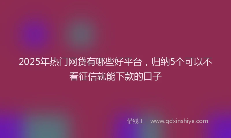 2025年热门网贷有哪些好平台，归纳5个可以不看征信就能下款的口子