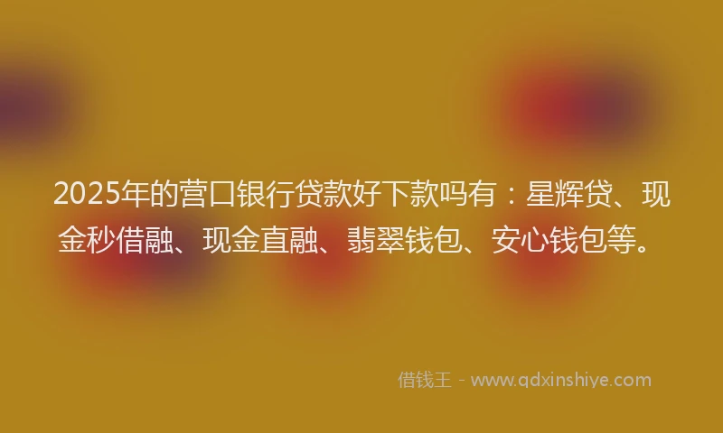 2025年的营口银行贷款好下款吗有：星辉贷、现金秒借融、现金直融、翡翠钱包、安心钱包等。