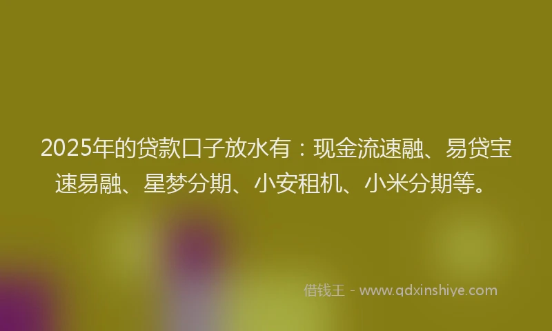 2025年的贷款口子放水有：现金流速融、易贷宝速易融、星梦分期、小安租机、小米分期等。