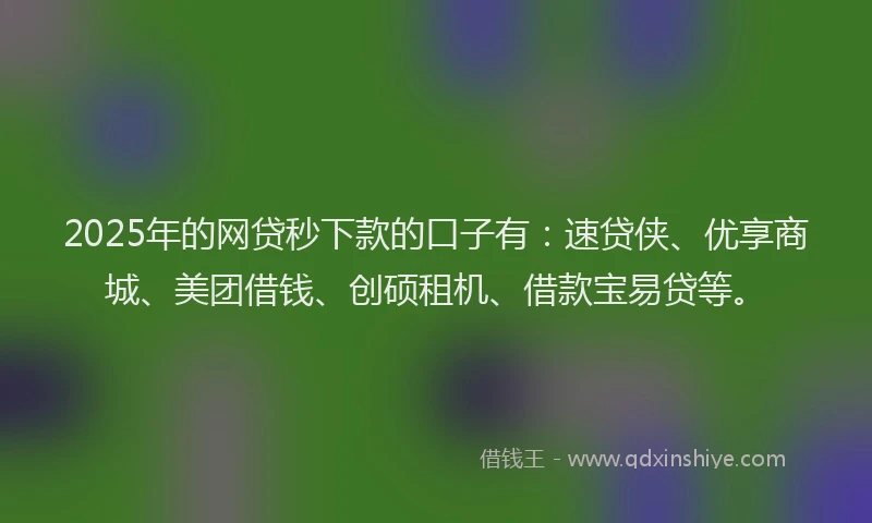 2025年的网贷秒下款的口子有：速贷侠、优享商城、美团借钱、创硕租机、借款宝易贷等。