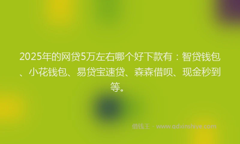 2025年的网贷5万左右哪个好下款有：智贷钱包、小花钱包、易贷宝速贷、森森借呗、现金秒到等。