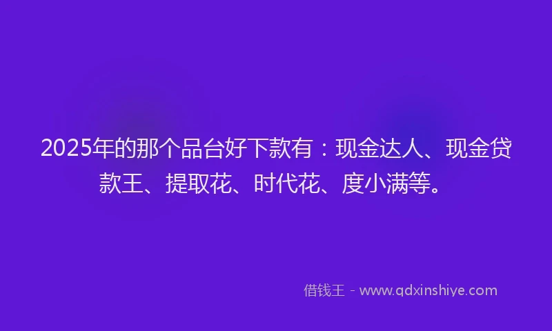 2025年的那个品台好下款有：现金达人、现金贷款王、提取花、时代花、度小满等。
