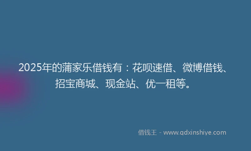 2025年的蒲家乐借钱有：花呗速借、微博借钱、招宝商城、现金站、优一租等。