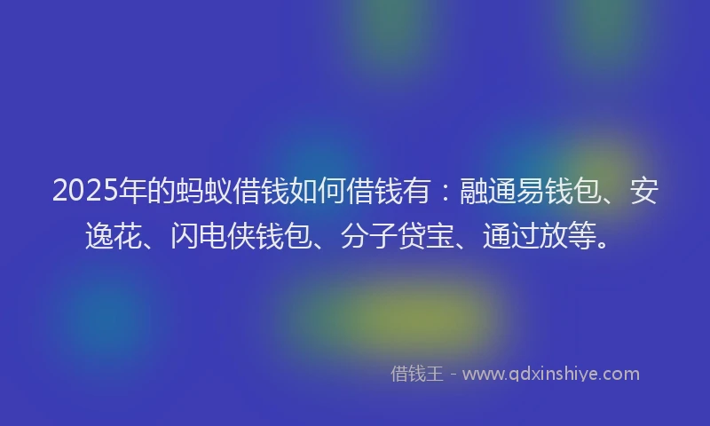 2025年的蚂蚁借钱如何借钱有：融通易钱包、安逸花、闪电侠钱包、分子贷宝、通过放等。