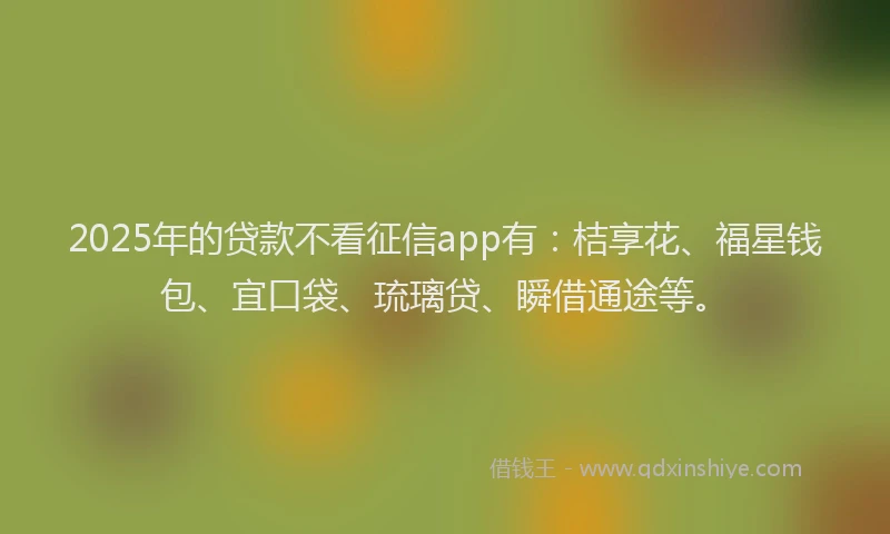 2025年的贷款不看征信app有：桔享花、福星钱包、宜口袋、琉璃贷、瞬借通途等。