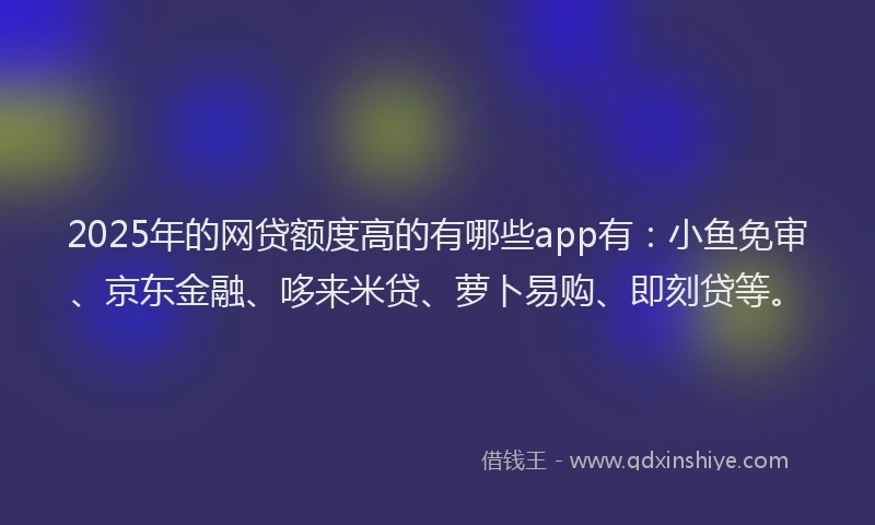 2025年的网贷额度高的有哪些app有：小鱼免审、京东金融、哆来米贷、萝卜易购、即刻贷等。