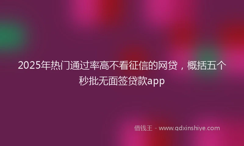 2025年热门通过率高不看征信的网贷，概括五个秒批无面签贷款app