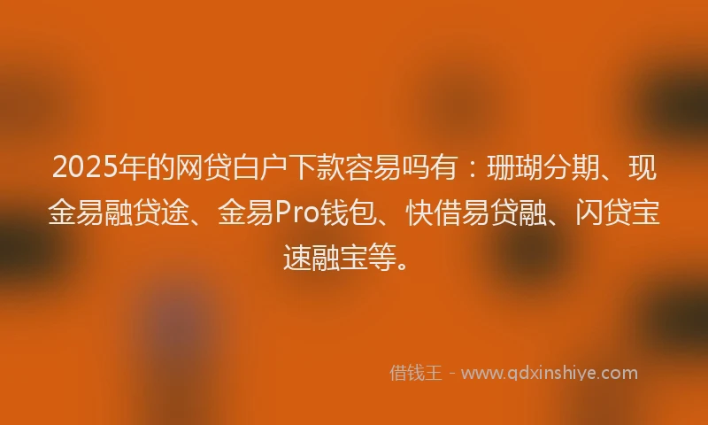 2025年的网贷白户下款容易吗有：珊瑚分期、现金易融贷途、金易Pro钱包、快借易贷融、闪贷宝速融宝等。