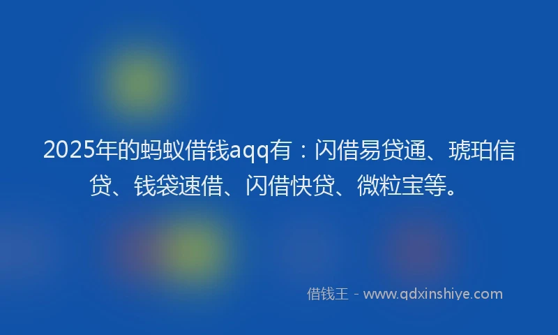 2025年的蚂蚁借钱aqq有：闪借易贷通、琥珀信贷、钱袋速借、闪借快贷、微粒宝等。