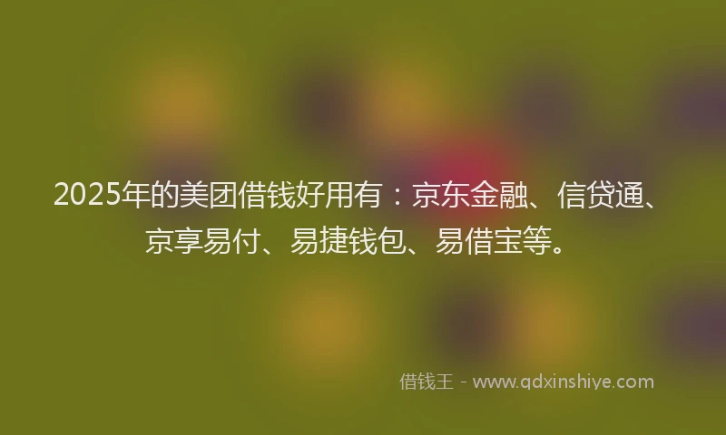 2025年的美团借钱好用有：京东金融、信贷通、京享易付、易捷钱包、易借宝等。