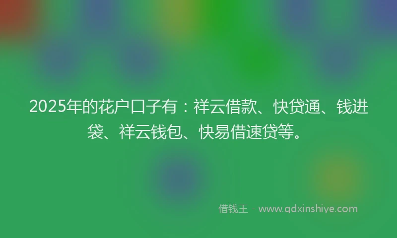 2025年的花户口子有：祥云借款、快贷通、钱进袋、祥云钱包、快易借速贷等。
