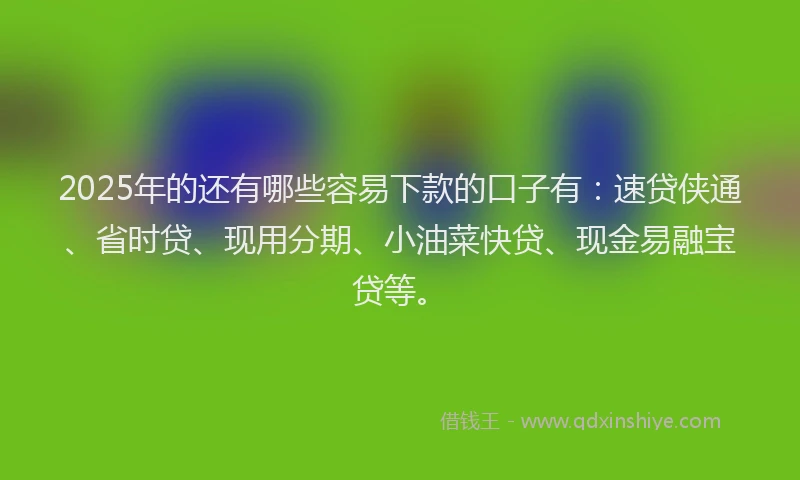 2025年的还有哪些容易下款的口子有：速贷侠通、省时贷、现用分期、小油菜快贷、现金易融宝贷等。