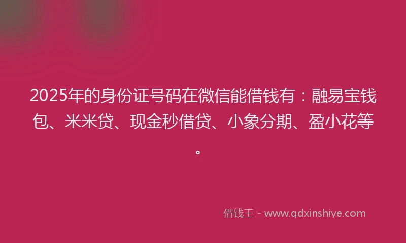 2025年的身份证号码在微信能借钱有：融易宝钱包、米米贷、现金秒借贷、小象分期、盈小花等。