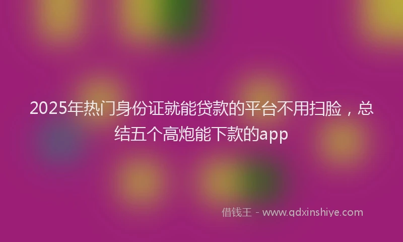 2025年热门身份证就能贷款的平台不用扫脸，总结五个高炮能下款的app