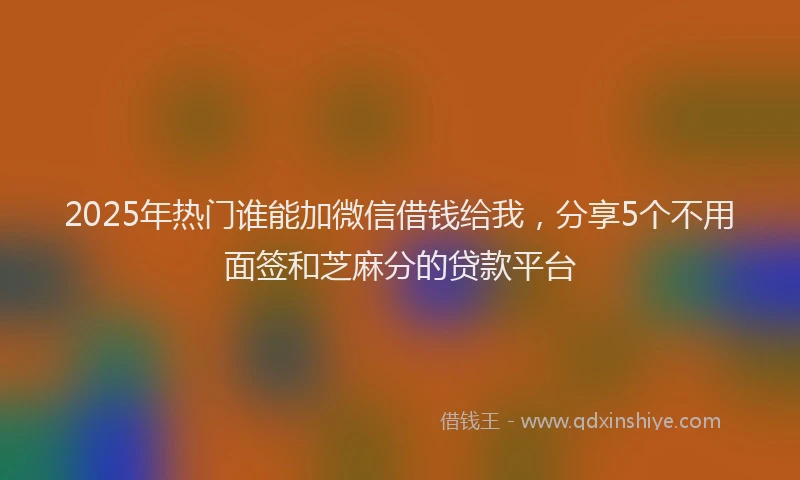 2025年热门谁能加微信借钱给我，分享5个不用面签和芝麻分的贷款平台