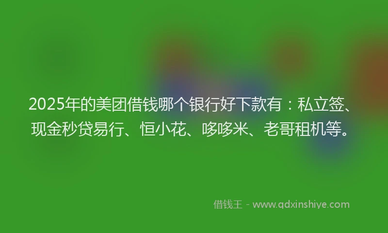 2025年的美团借钱哪个银行好下款有：私立签、现金秒贷易行、恒小花、哆哆米、老哥租机等。