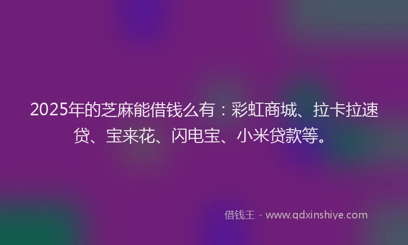 2025年的芝麻能借钱么有：彩虹商城、拉卡拉速贷、宝来花、闪电宝、小米贷款等。