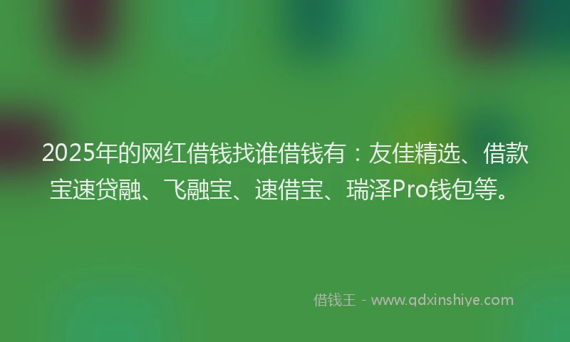2025年的网红借钱找谁借钱有：友佳精选、借款宝速贷融、飞融宝、速借宝、瑞泽Pro钱包等。